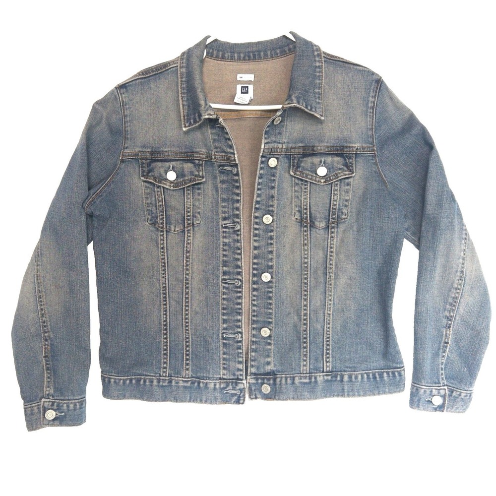 VTG Gap Cropped Trucker Jacket Womens XL L Stretch Faded Cotton Denim Coat Y2k